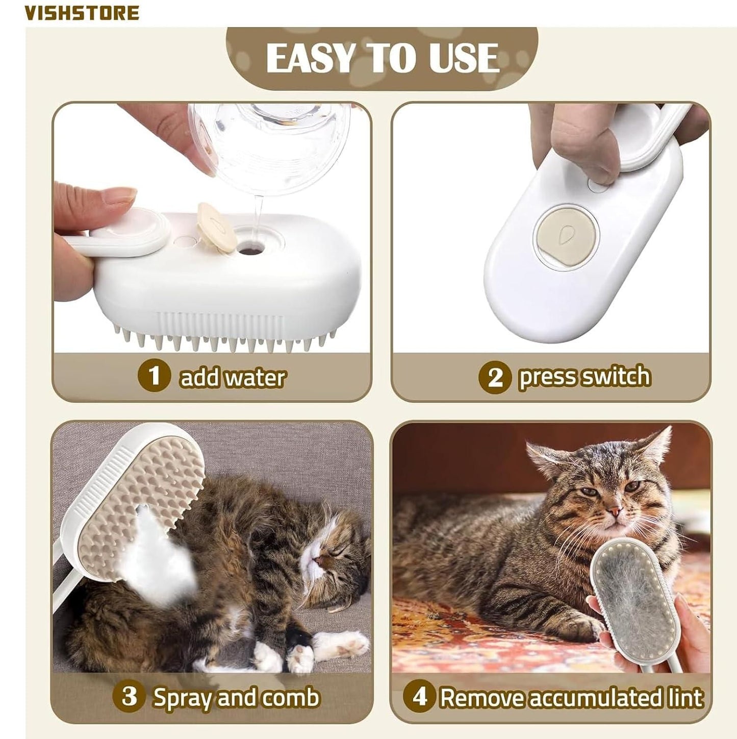 Steam Brush for Dog & Cat | Steamy Grooming Brush for Pets