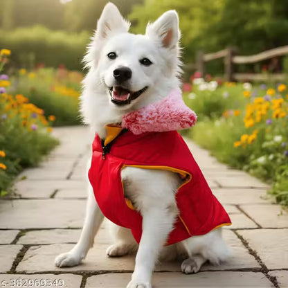 Winter Jacket for Dogs – Warm Polyester Winterwear (Free Size, Red)