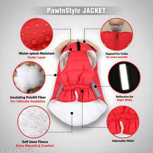 Winter Jacket for Dogs – Warm Polyester Winterwear (Free Size, Red)
