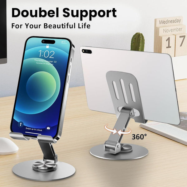 360° Rotating Phone Holder for Desk – Portable & Foldable Cell Phone Stand for Office & Kitchen for All Devices (Mobile Phones, iPad, Nintendo Switch)