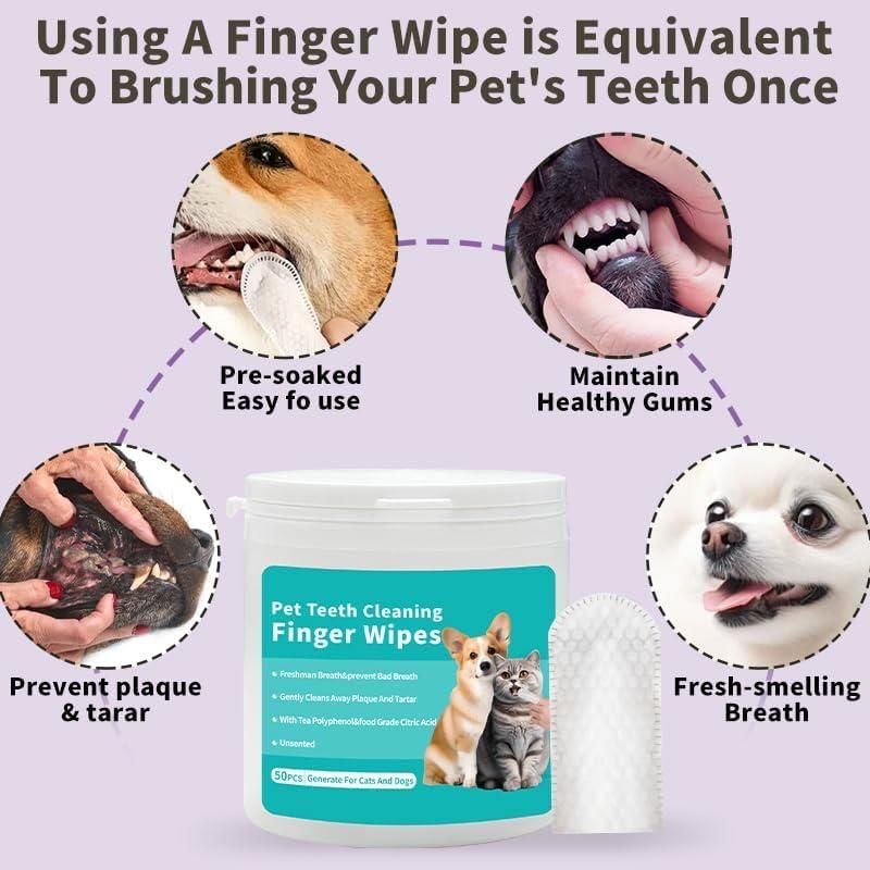 Disposable Dental Finger Wipes for Pets (50 Counts)