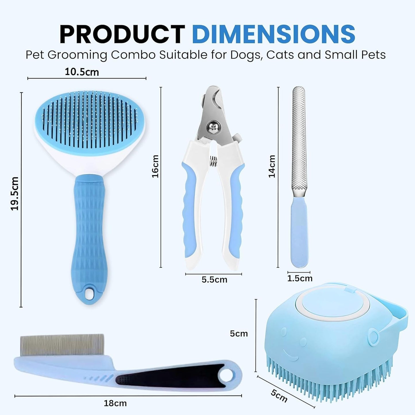 Pet Grooming Kit – Hair Remover Comb + Flea Comb + Shampoo Brush + Nail Clippers