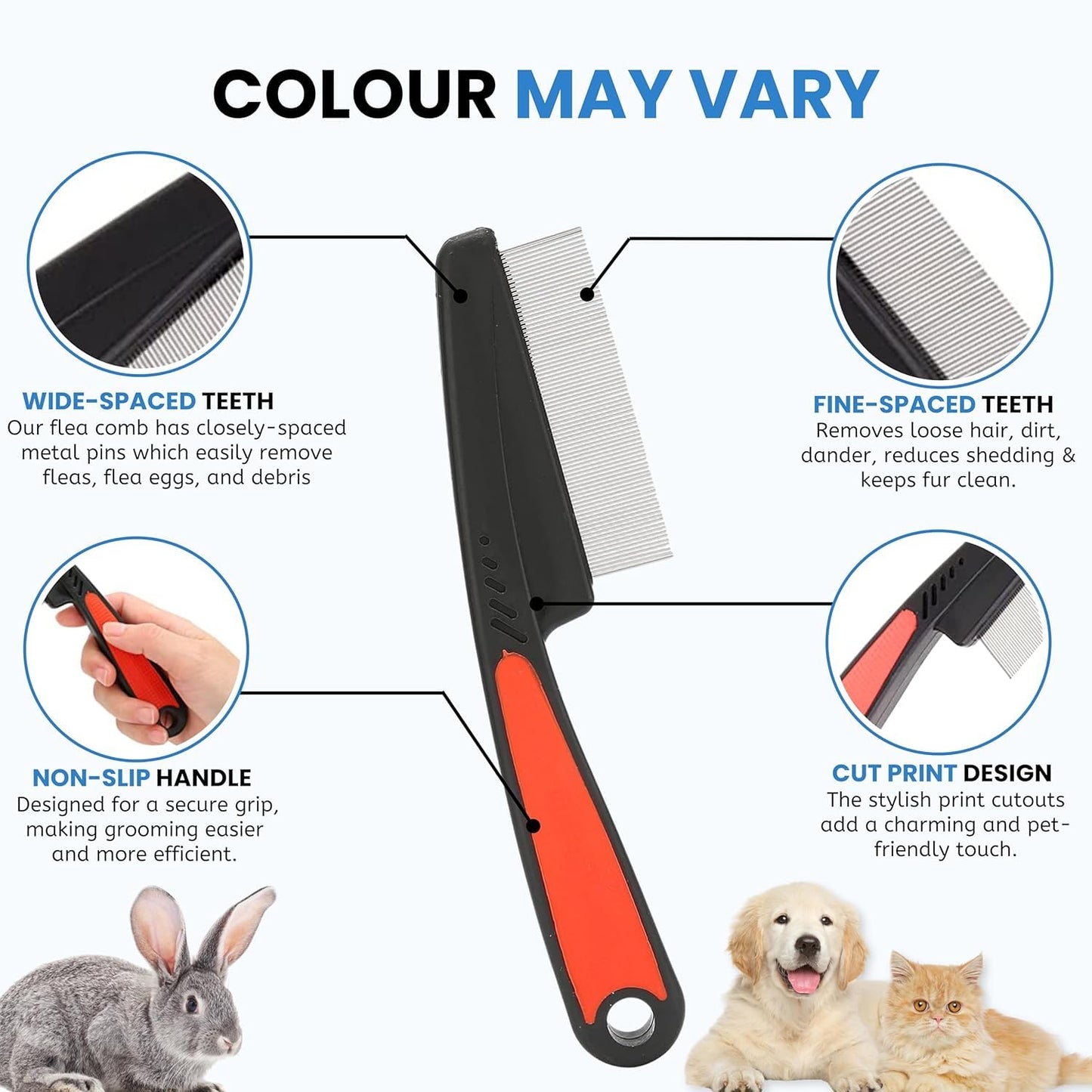 Pet Grooming Kit – Hair Remover Comb + Flea Comb + Shampoo Brush + Nail Clippers