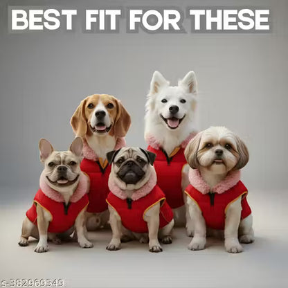 Winter Jacket for Dogs – Warm Polyester Winterwear (Free Size, Red)